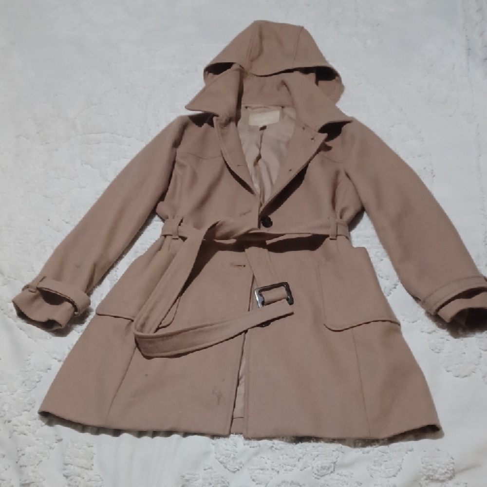 Banana Republic Hooded Wool Trench Coat - Tan - Medium Petite - HOL-14
